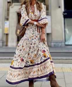 Women's 2022 Autumn and Winter Fashion Printed Bohemian Long Dress